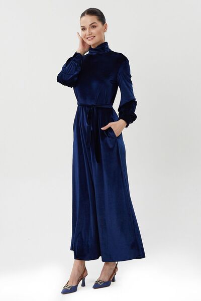 Jupe Belden Kuşaklı Kadife Elbise