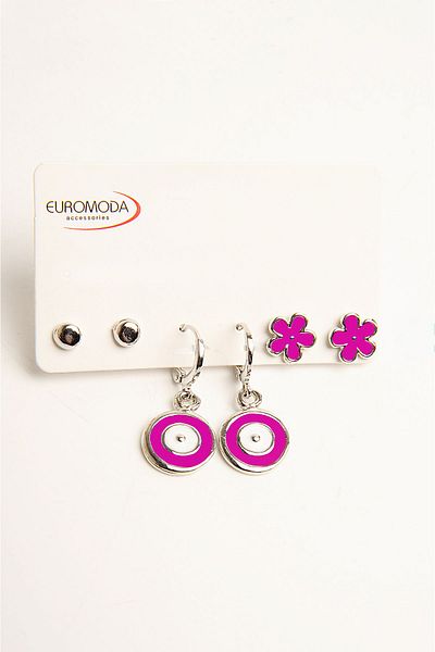 EUROMODA 3-Piece Earring Set - Evil Eye and Flower Design, Ball Earrings