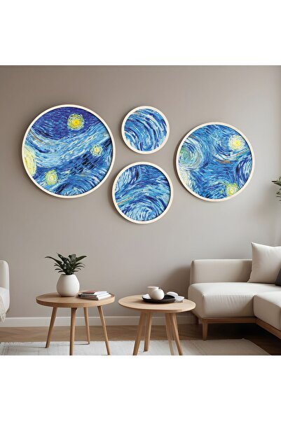 huhuli Ahşap Çerçeveli Modern 4'lü Yuvarlak Tablo Seti Huhu291