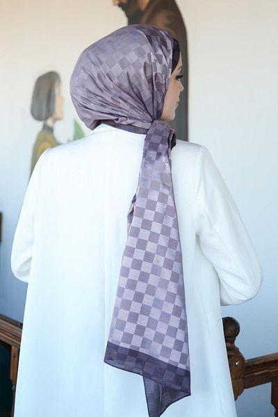Hint İpek Checkerboard Patterned Monogram Shawl Monov03-33