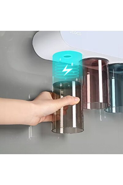 Miecoco Ecoco Yapışkanlı Manyetik 3'lü Bardak tutuculu Diş Macunu Sıkacağı ve Tutacağı Banyo Düzenleyeci