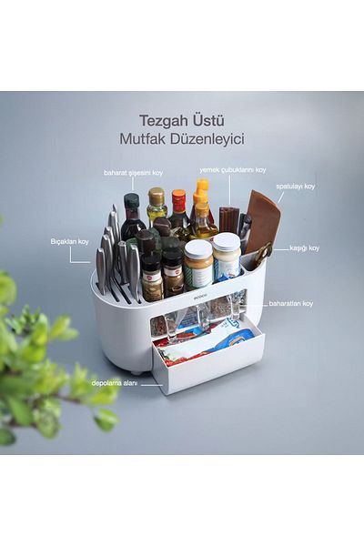 Miecoco Ecoco Countertop Kitchen Organizer with Compartments and Spice Rack and Drawers