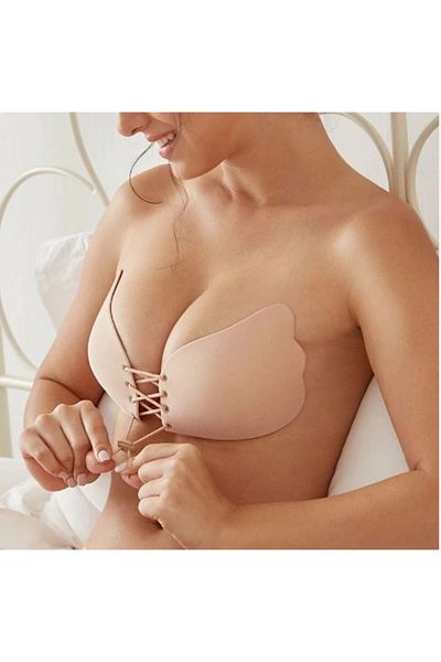 Cooqpoo Adhesive 75-80-85-90 Size Nude Color Front Gathered Butterfly Push up Bra