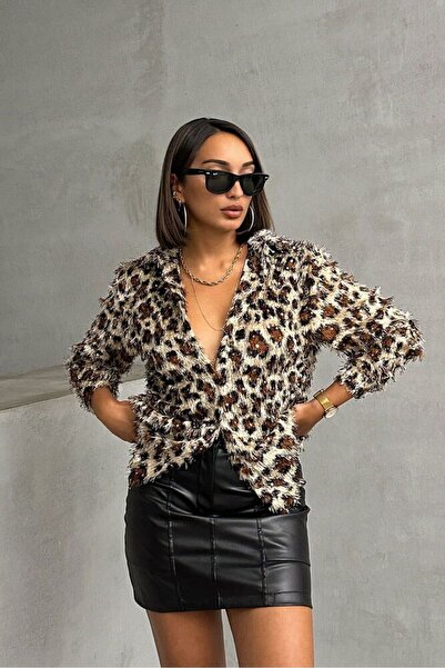 Essence Bouteille Leopard Patterned Sequin Embroidered Shirt
