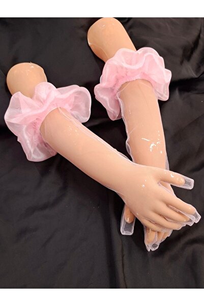 Qrsln Baby gemma organze fırfırlı kız çocuk uzun eldiven bebe pembe