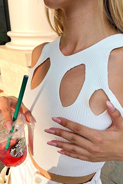 Swist Crop Top pentru femei Pena Window alb