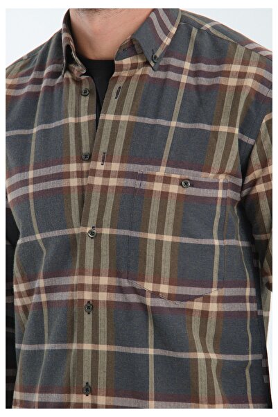 Varetta Men's Burgundy Green Checked Winter Woolen Wide Cut Shirt with Pockets