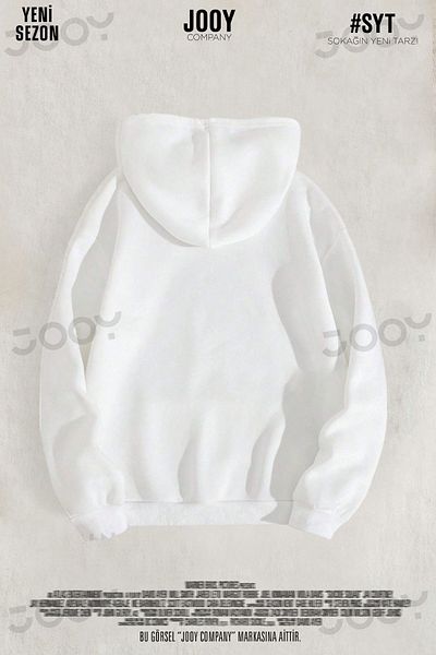 Jooy Company White Plain Unprinted Thick Ribbed 3 Thread Hooded Sweatshirt