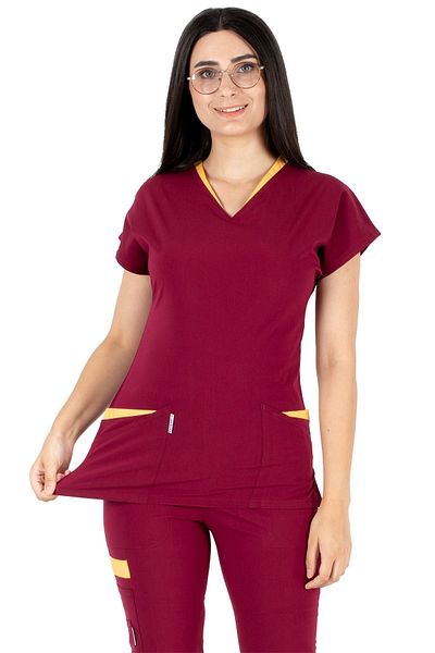 Alsancak Üniforma Set de tricou pentru doctor și asistentă din țesătură subțire din lycra roșie Twin Flex