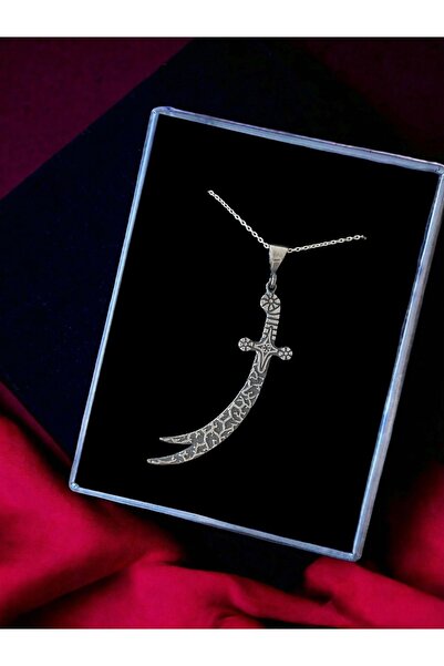 Alaja Silver Hz. Ali Kılıcı Zülfikar Çift Taraflı Tasarım 925 Ayar Gümüş Kolye