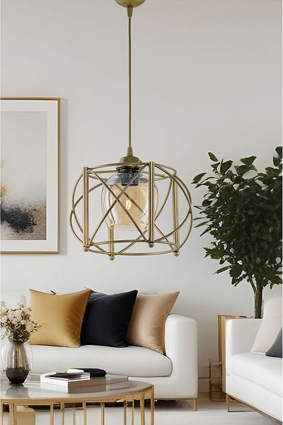 DEDE Single Curva Pendant Light Chandelier with Antiqued Honey Color Glass