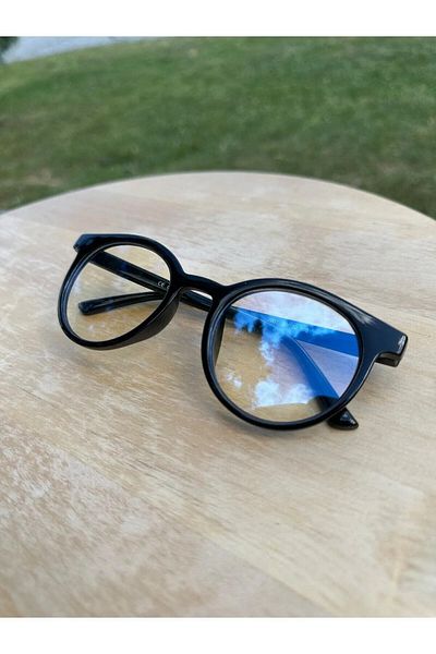 STAOOM Black Thick Round Unisex Transparent Glasses Blue Light Protective Glasses