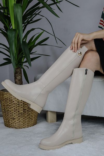 asmi shoes Cizme de damă Milano Cream - până la genunchi