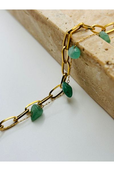 By Song Aksesuar Natural Stone Bracelet with Steel Chain