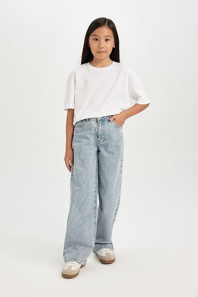 DeFacto Pantaloni de jeans pentru fete cu picioare late D6485a8ns