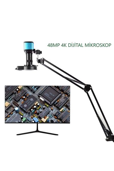 Triline 48MP 4K 60F/S Endüstriyel Mikroskop Katlanabilir Tutucu 150X Zoom Len...