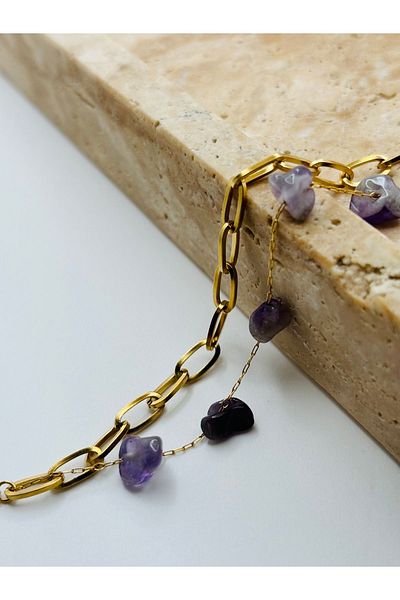 By Song Aksesuar Natural Stone Bracelet with Steel Chain