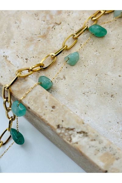 By Song Aksesuar Natural Stone Bracelet with Steel Chain