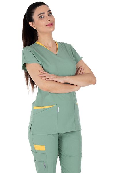 Alsancak Üniforma Twin Flex Green Lycra Thin Fabric Doctor's Jersey and Nurse's Jersey Set