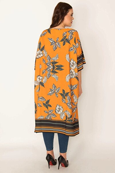 Şans Γυναικεία Σατέν Κάπα με πορτοκαλί μοτίβο μεγάλου μεγέθους 65n28893