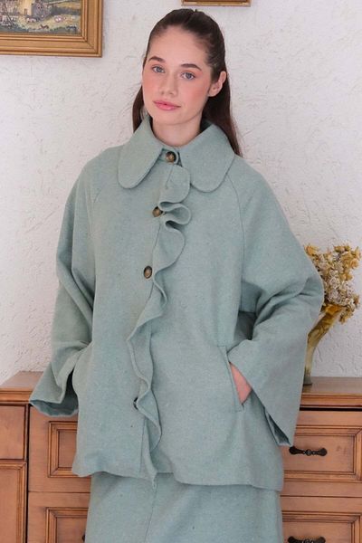Ceylan Otantik Mint Green Stamped Poncho