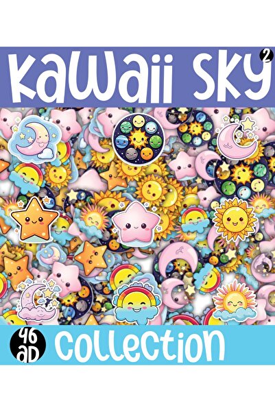 cakaybu Set de 46 de autocolante A4 cu tematică Kawaii Sky (Sky)
