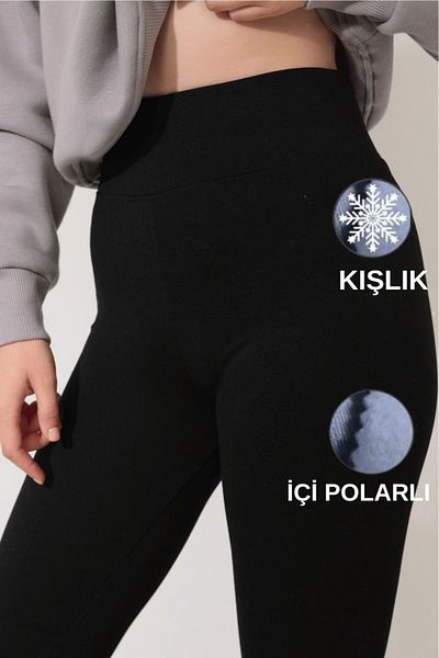 Warasiva Jambiere interlock cu corset negru cu talie înaltă - tricotate de iarnă cu lână