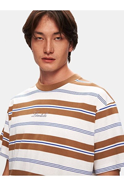 Ltb Μπλουζάκι με κοντομάνικο ριγέ γράμματα σε καφέ χρώμα