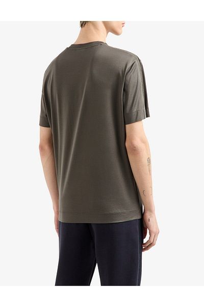 Emporio Armani Ανδρικό λογότυπο μάρκας κανονική εφαρμογή Βαμβακερό κοντομάνικο χακί μπλουζάκι 6D1TD6 1JOSZ-06K0