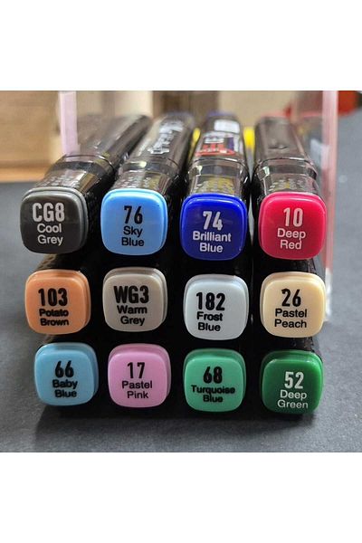 Masis A5 Drawing Notebook - Double Ended Graphic Marker, 12 Pack Warm Colors
