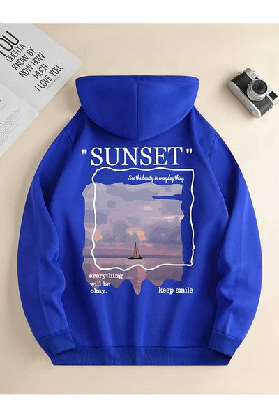 Keywest Унисекс Зимен суичър с щампа Sunset - 3 нишки, 100% памук, суитчър с качулка