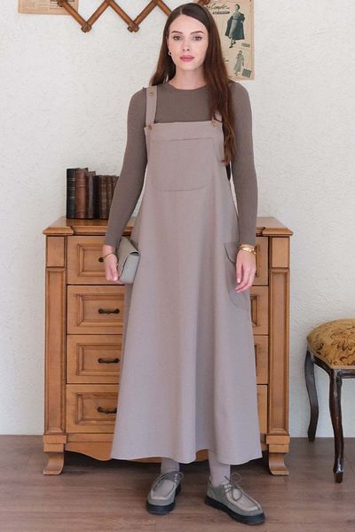 Ceylan Otantik Mink Colored Linen Skirted Striped Knitwear Body
