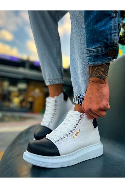 BZ Moda B258 Roma Ανδρικές Αθλητικές Μπότες - Ορθοπεδική σόλα, Lace Up, Casual Skin, Μαύρο/Λευκό