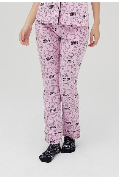 Hello Kitty Αδειοδοτημένο εμπριμέ ροζ γυναικείο 100% βαμβακερό φαρδύ παντελόνι πιτζάμα-παντελόνι Roz-248/A