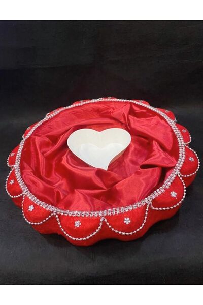 BİRCAN KINA 2-Piece Red to Silver Pearl Henna Basket - Sectioned Tray, for Promise and Engagement
