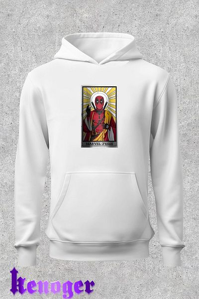 Elvino Marvel Deadpool Jesus Printed Unisex Oversize Hooded Fleece Sweatshirt