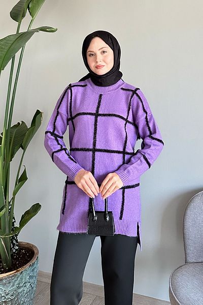 InStyle Tunica de tricotaj mov moale cu sclipici