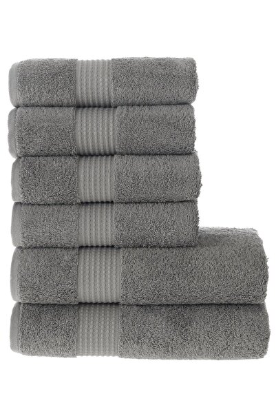 MAURAHOME Tomurcuk %100 Pamuk 6'lı Banyo Ve El Havlu Seti | 2'li 70x140cm Ve 4'lü 50x100cm | Antrasit