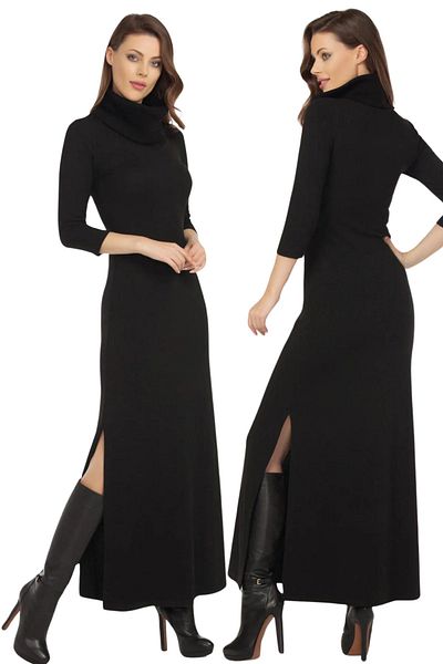 Laranor Rochie neagră din tricot - Decolteu și fante, zi și noapte elegantă 19l6481