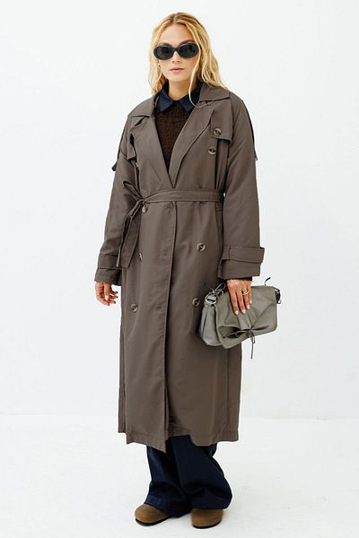 Hooopstore Μαλακό Oversize Ash Brown Trench Coat