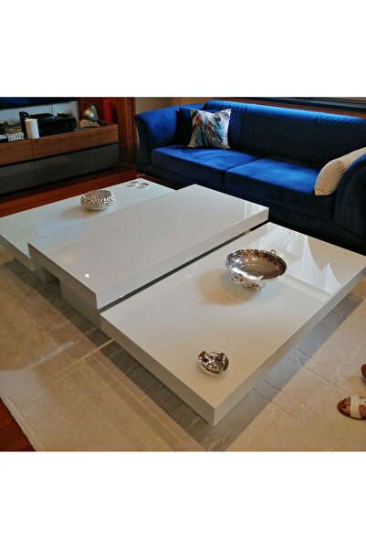 LUXURY VİLLA LUXURY 3LÜ BEYAZ CAMLI ORTA SEHPA 65X130CM YÜKSEKLİK 26/ 36CM