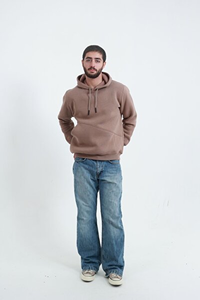 TKT 3 İp Erkek Yandan Cepli Kapüşonlu Sweat Puf Yumuşak Kumaş