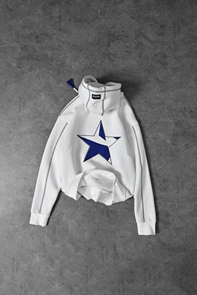 Slatra Чоловічий білий оверсайз-светр з капюшоном і вишивкою «Зоряна ніч»