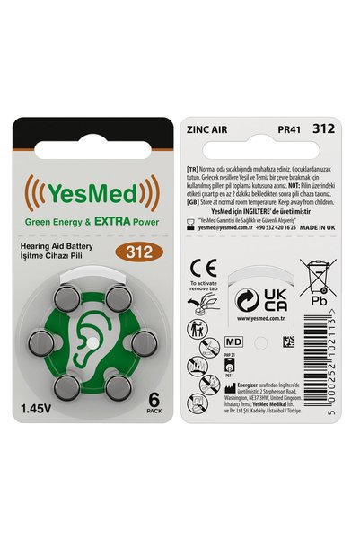 YesMed Extra Power 312 Numara Pili (5 Paket X 6 Adet = 30 Adet Pil)