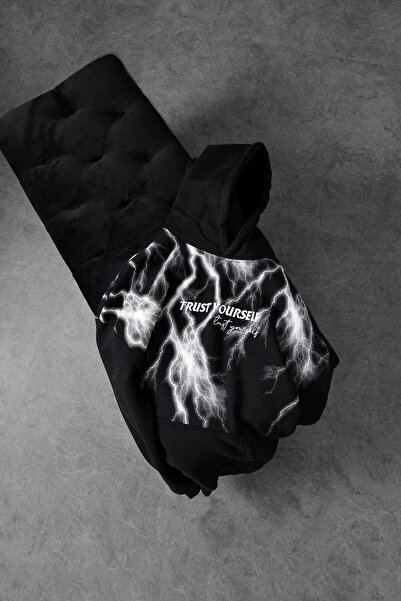 Slatra سويت شيرت رجالي أسود بغطاء للرأس مطبوع عليه Trust Yourself