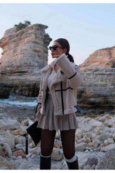 Sindimoda Hunter içi Komple Tavşan Tüyü Nubuk Crop Kaban 4144