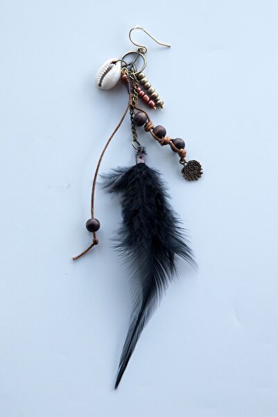 Lila Rosa Otantik Kuş Tüylü Tekli Küpe