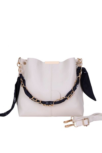 Ksburda Women's Soft Leather Hand Sleeve and Shoulder Bag with Scarf and Chain Accessory