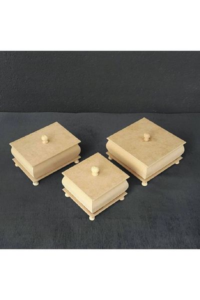 Altınyapı Hobi Market Raw Mdf Unpainted Sugar Bowl and Box Set of Three