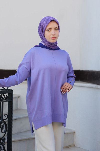 LOCCO Lilac Tunic - Button Detailed Sleeves